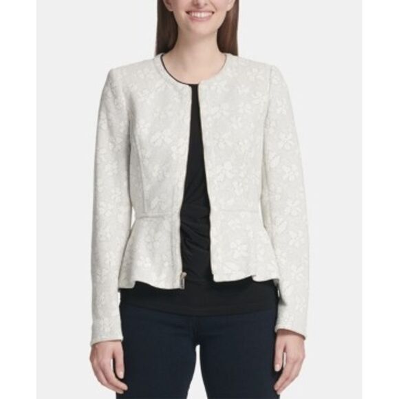 DKNY Floral Print Zip Up Peplum Jacket Ivory - Picture 1 of 9